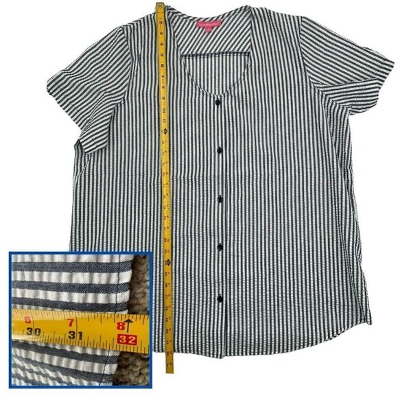 Woman Within Grey White Striped Button Front Shirt Women's Plus‎ Size 1X - Picture 3 of 9